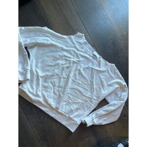 Lanston Sport White Off Shoulder Sweatshirt Raw Edge Pullover XS
